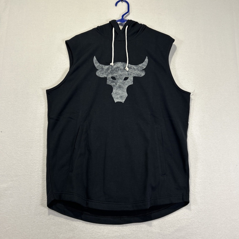 Under Armour Project Rock Men's Large Terry Sleeveless Black Hoodie Brahma Bull